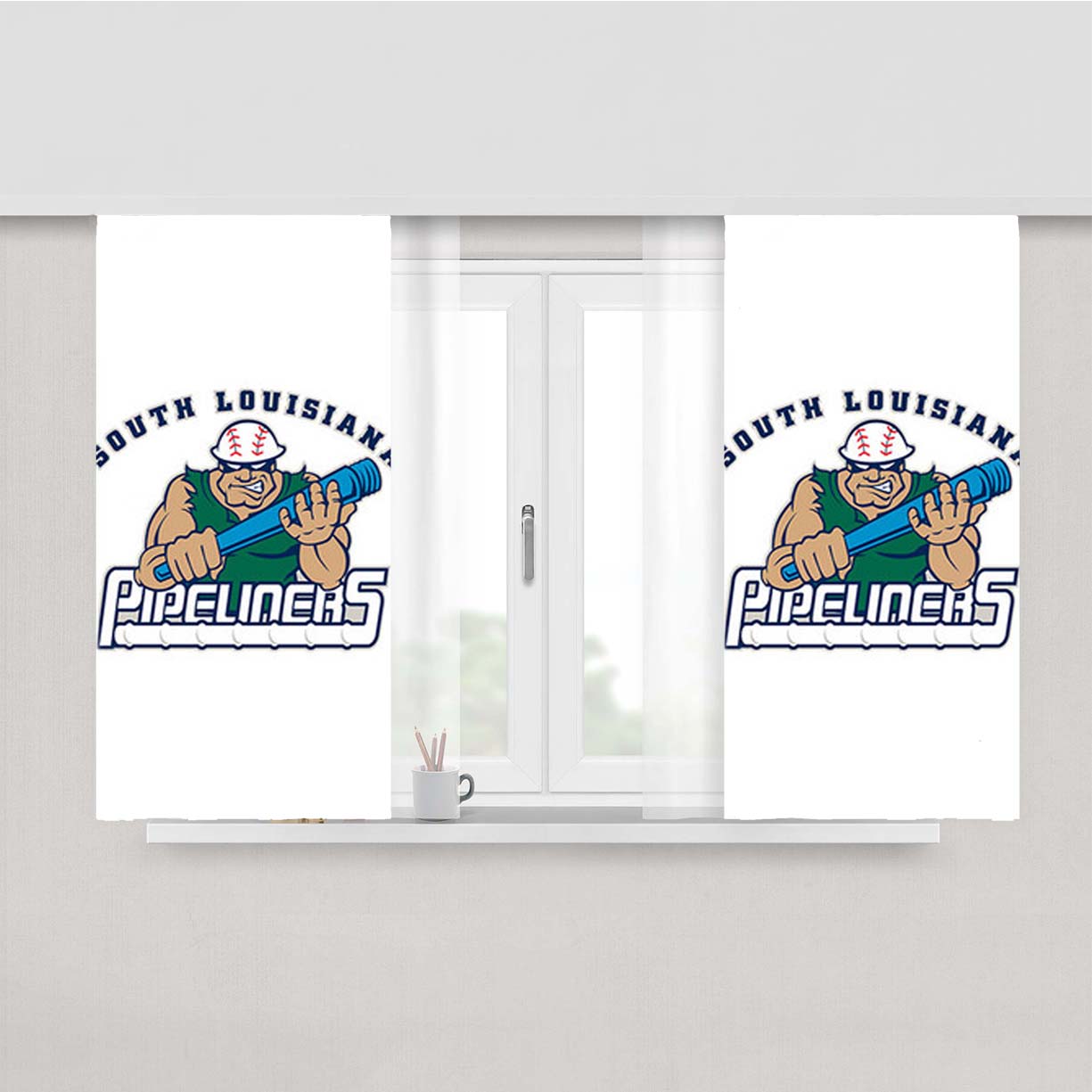 South Louisiana Pipeliners Baseball Logo White Peach Skin Window Curtains