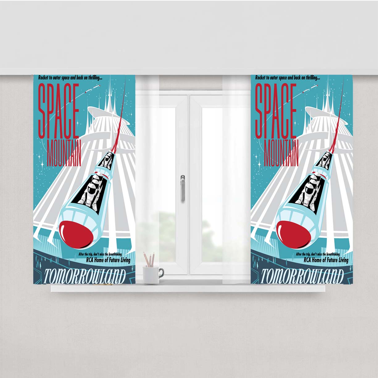 Space Mountain Tomorrowland Peach Skin Window Curtains