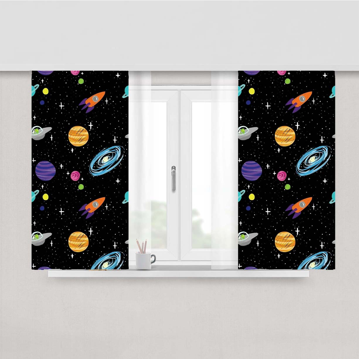 Space Planet Pattern Peach Skin Window Curtains