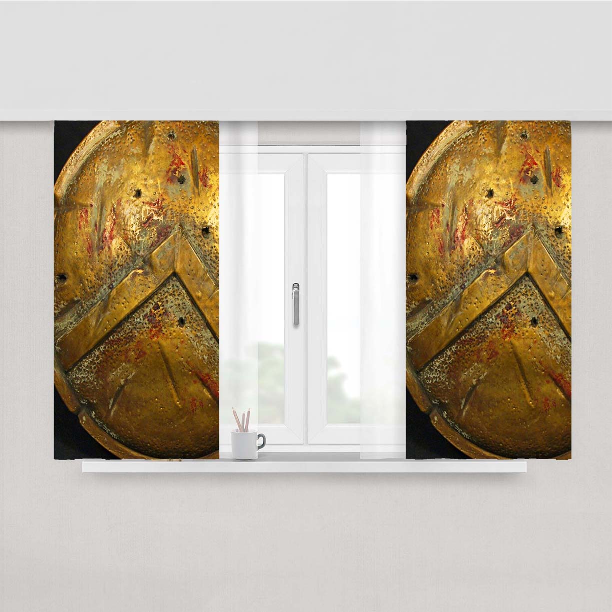 Spartan Gold Shield Strength Peach Skin Window Curtains