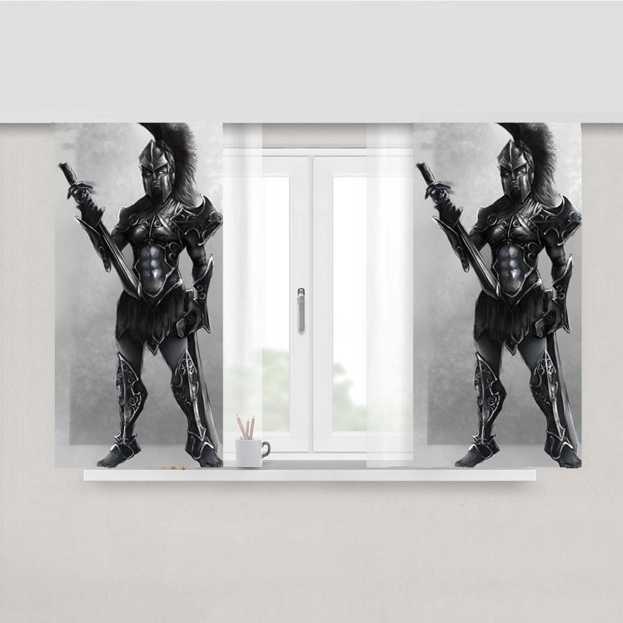 Spartan Warrior Art Peach Skin Window Curtains