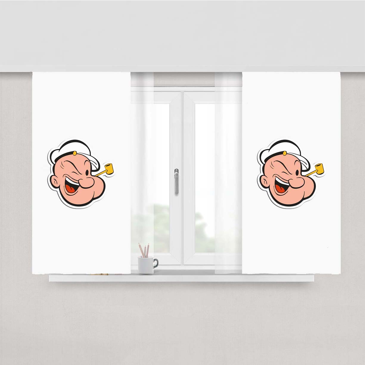 Spinach Cigarette Popeye Cartoon Character Peach Skin Window Curtains