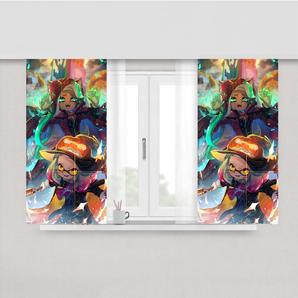 Splatoon 2 Pearl And Marina Fanart Peach Skin Window Curtains