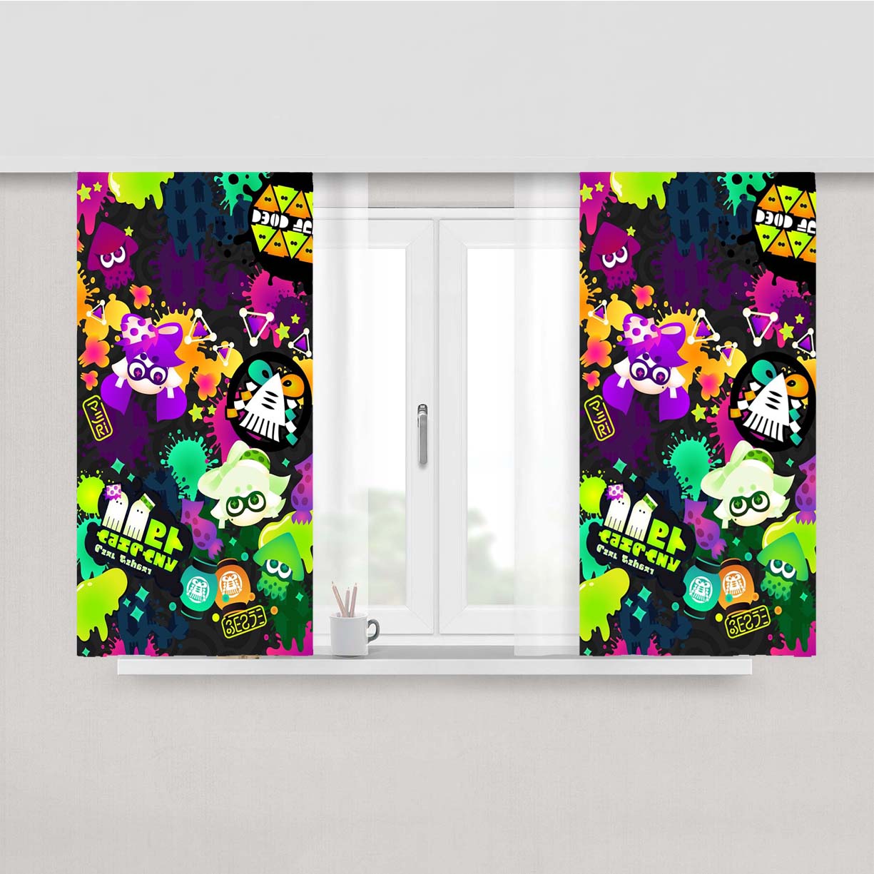 Splatoon Colorful Splat Peach Skin Window Curtains