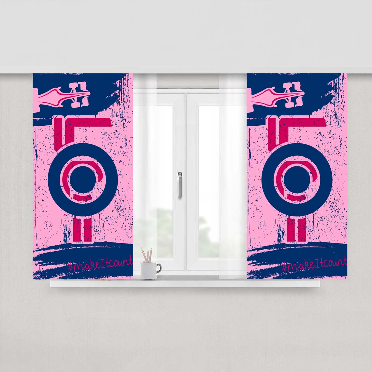 Sportpesa Racing Point F1 Team Peach Skin Window Curtains