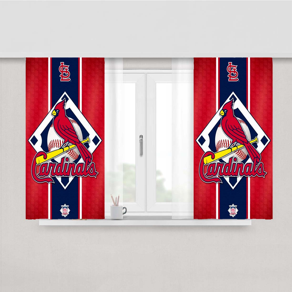 St Louis Cardinals Logo Jersey Peach Skin Window Curtains