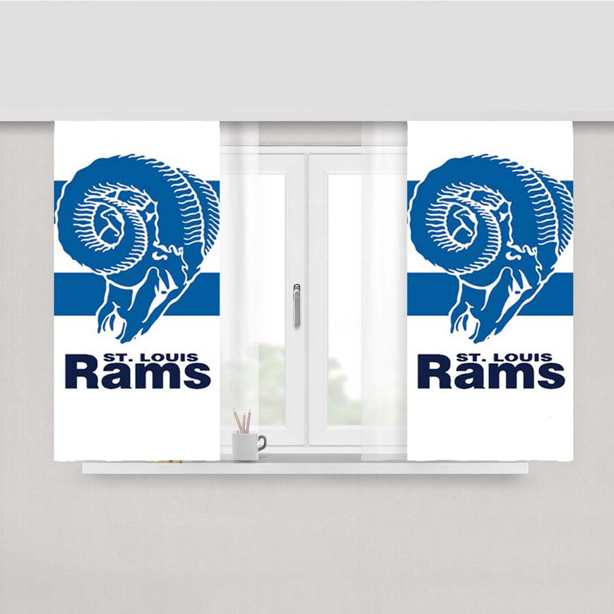 St Louis Rams Logo Over Stripes Peach Skin Window Curtains