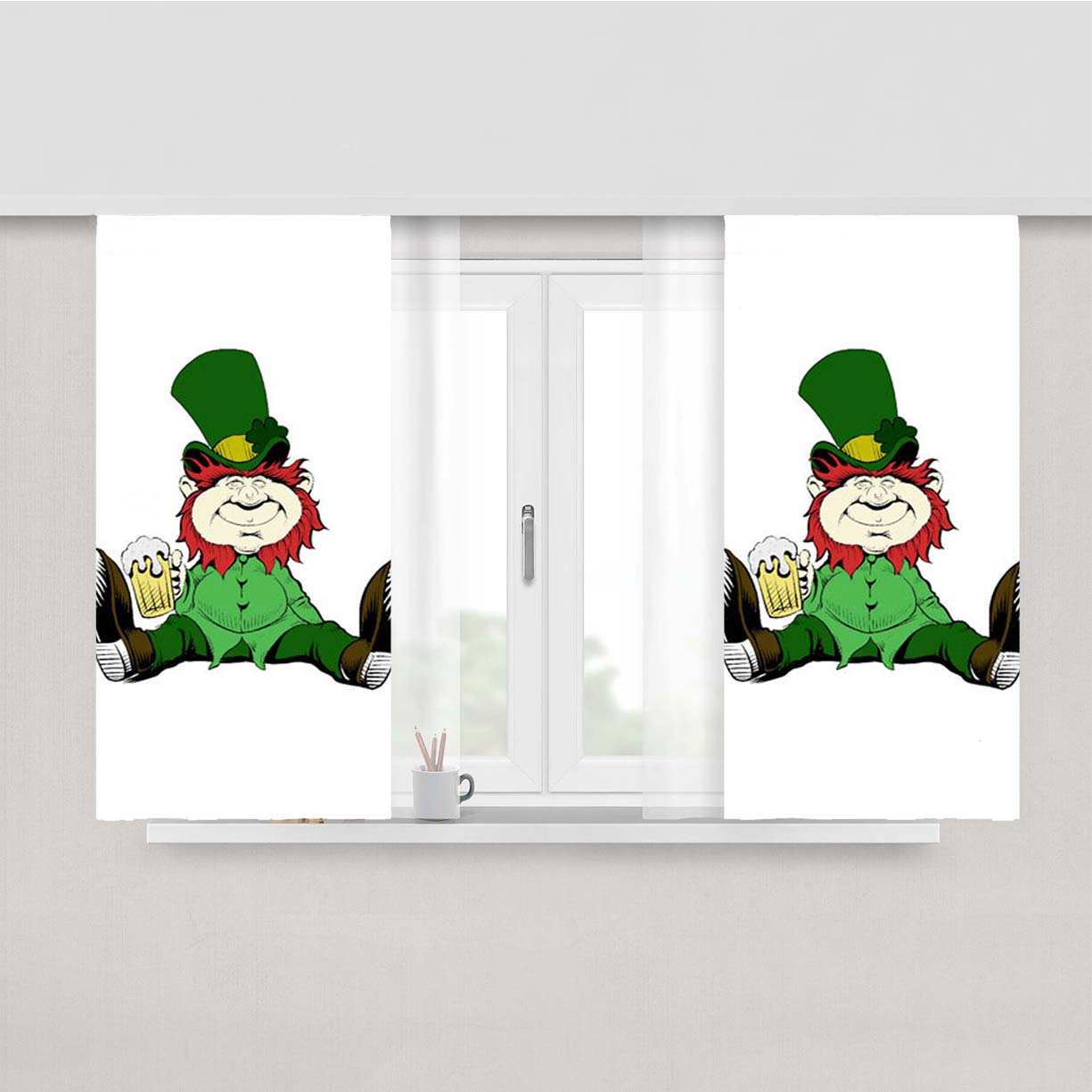 St Patricks Day Cartoon Peach Skin Window Curtains