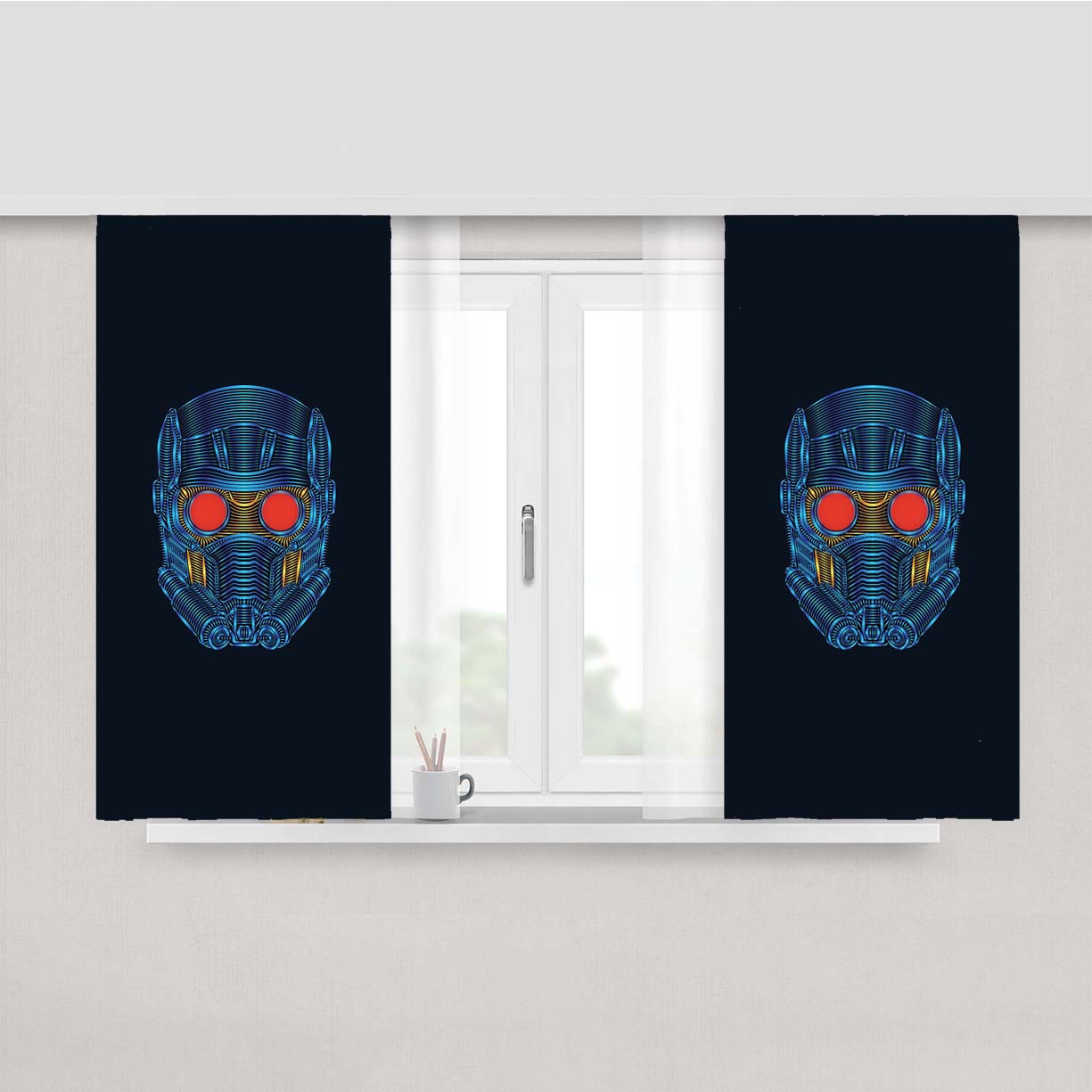 Star Lord Mask Minimalist Wallpaper Peach Skin Window Curtains