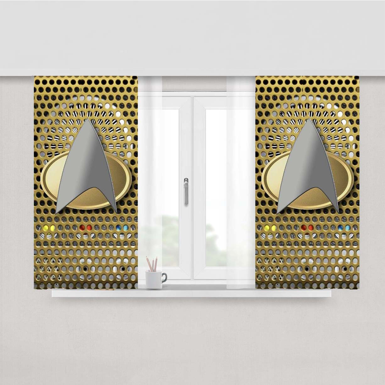 Star Trek Communicator Symbol Peach Skin Window Curtains