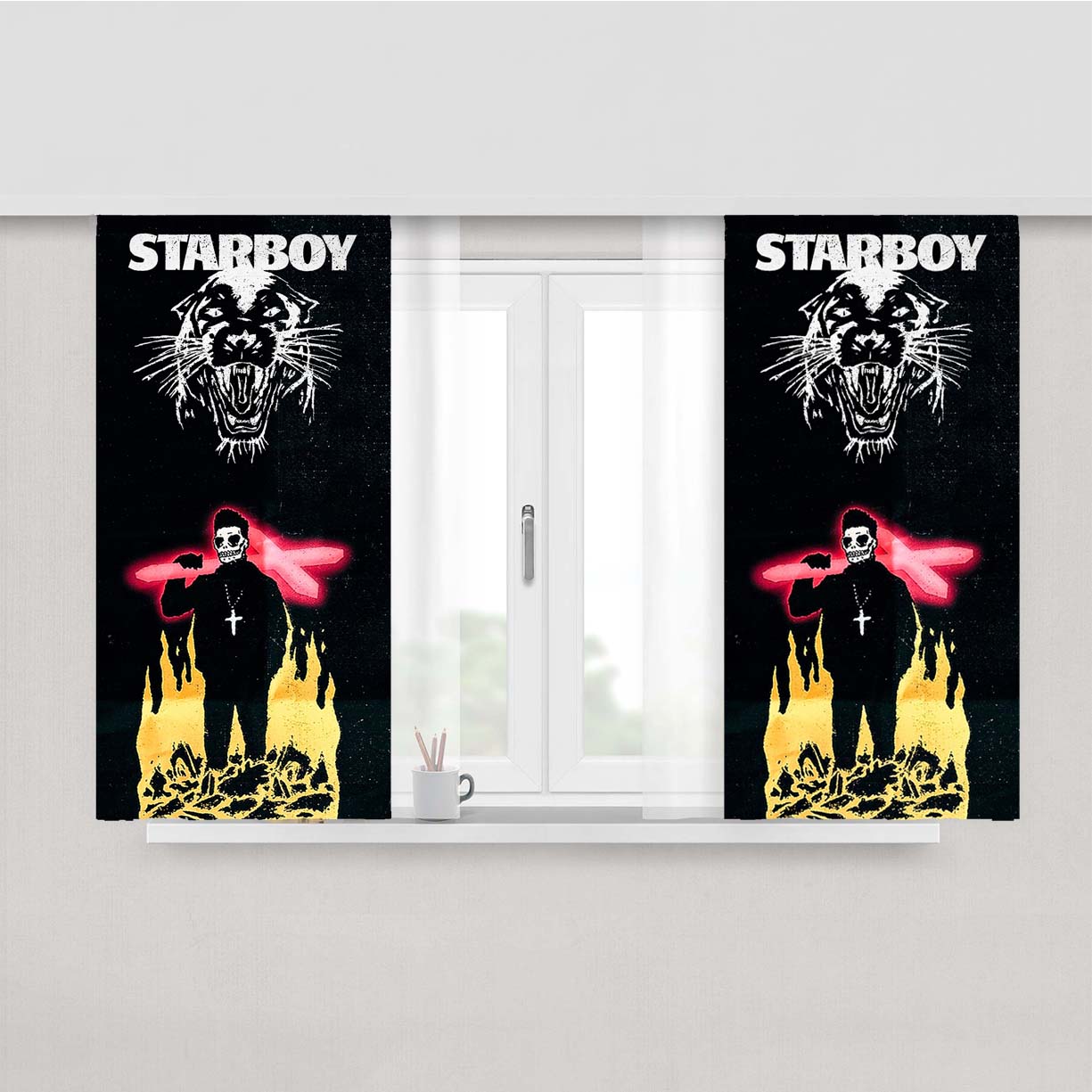 Starboy Hip Hop Tiger Peach Skin Window Curtains
