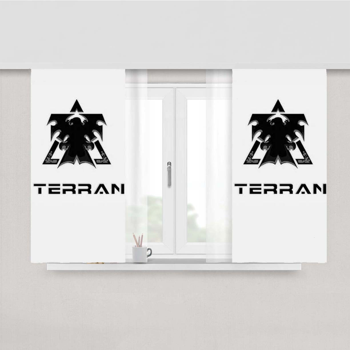 Starcraft Terran Logo Peach Skin Window Curtains