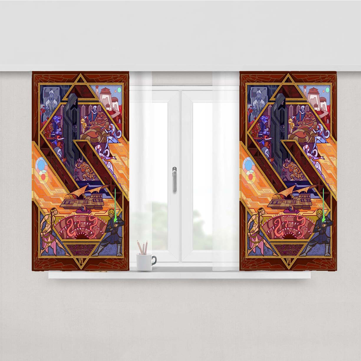 Starwars Vi Return Of The Jedi Stained Glass Art Peach Skin Window Curtains