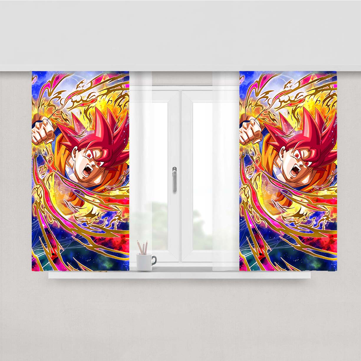 State Of God Super Saiyan God Goku Peach Skin Window Curtains