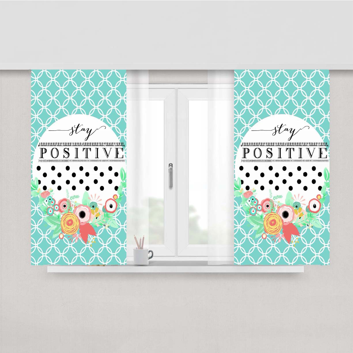 Stay Positive Peach Skin Window Curtains