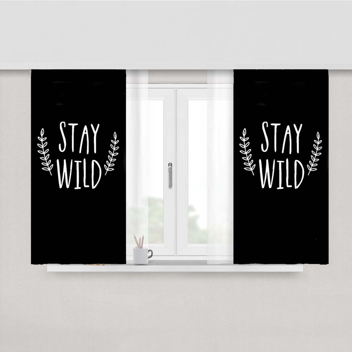 Stay Wild Valentines Day Dog Lover Peach Skin Window Curtains