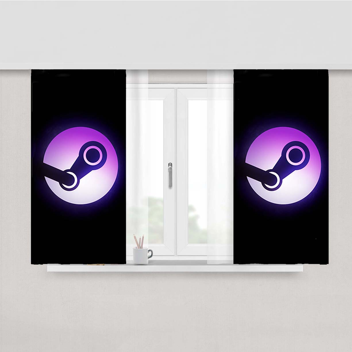 Steam Logo Purple Peach Skin Window Curtains