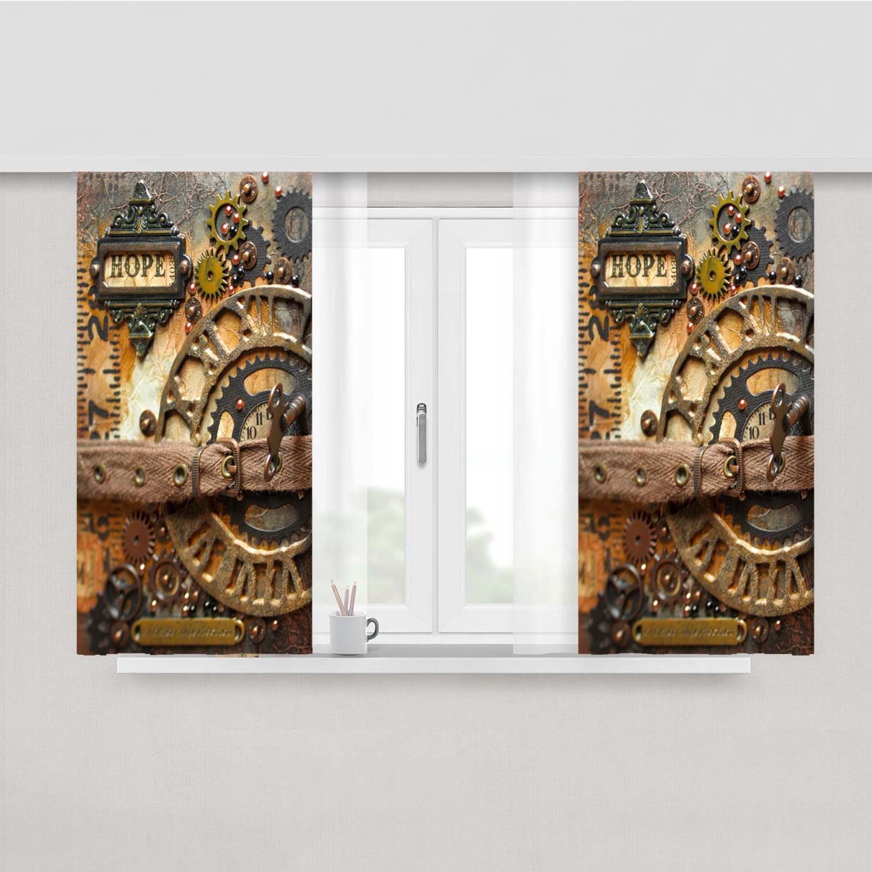 Steampunk Hope Book Peach Skin Window Curtains