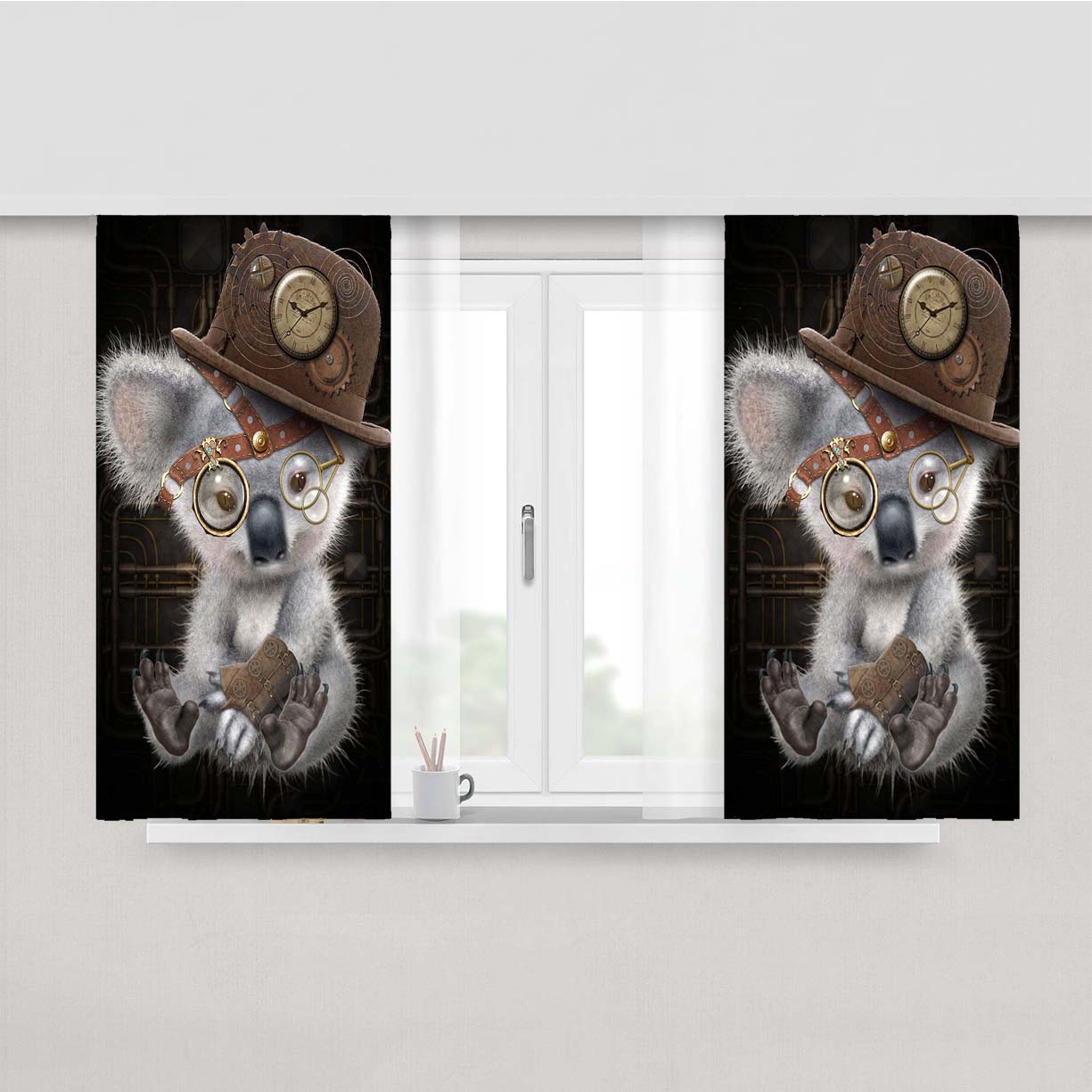 Steampunk Koala Peach Skin Window Curtains