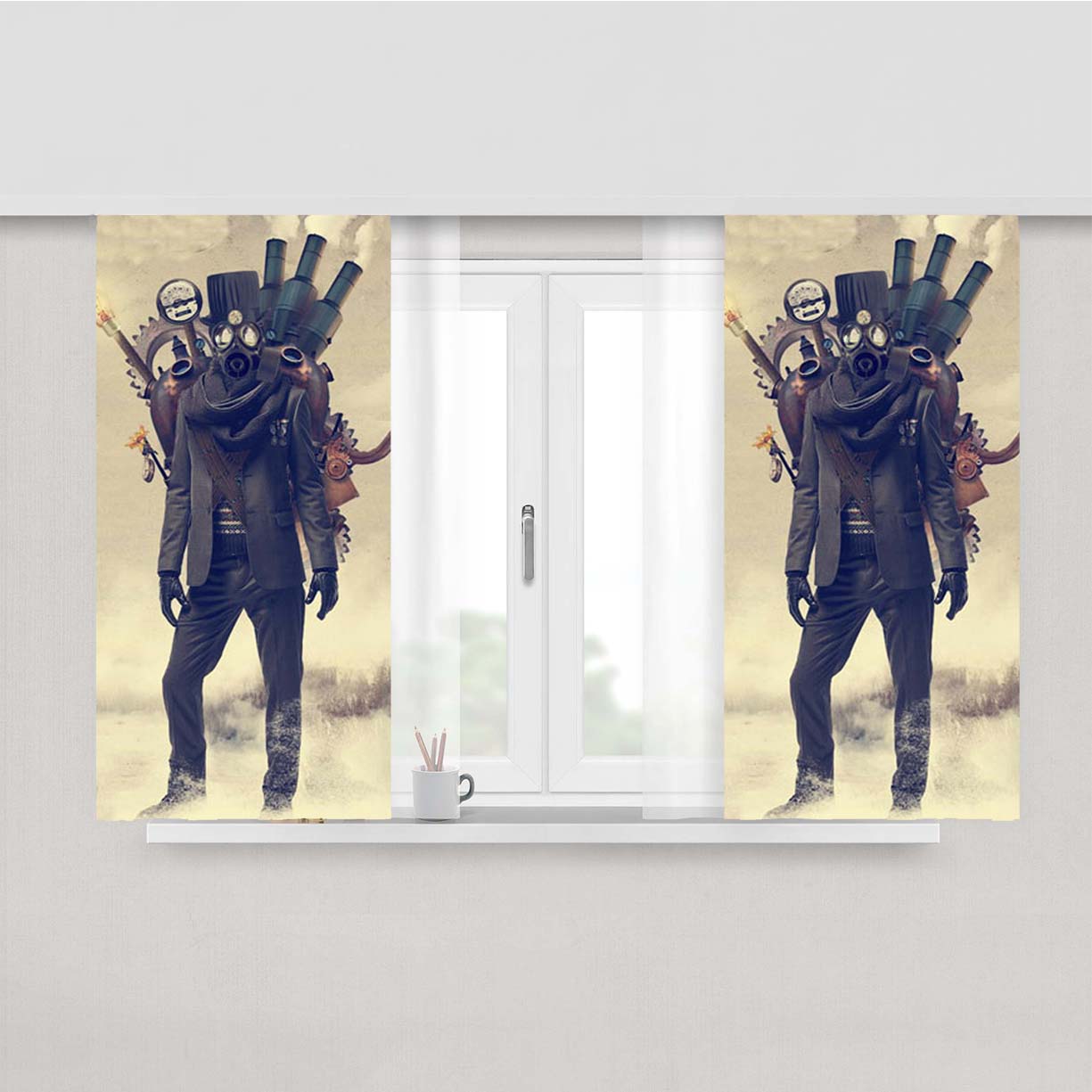 Steampunk Outsider Peach Skin Window Curtains