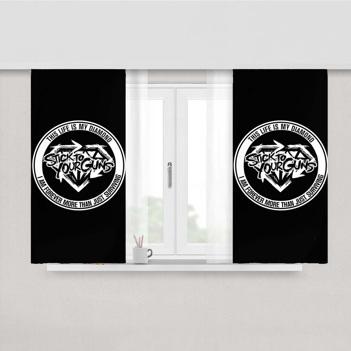 Stick To Your Guns Logo Peach Skin Window Curtains
