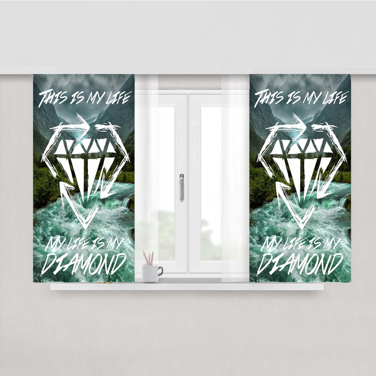 Stick To Your Guns My Life Is My Diamond Peach Skin Window Curtains