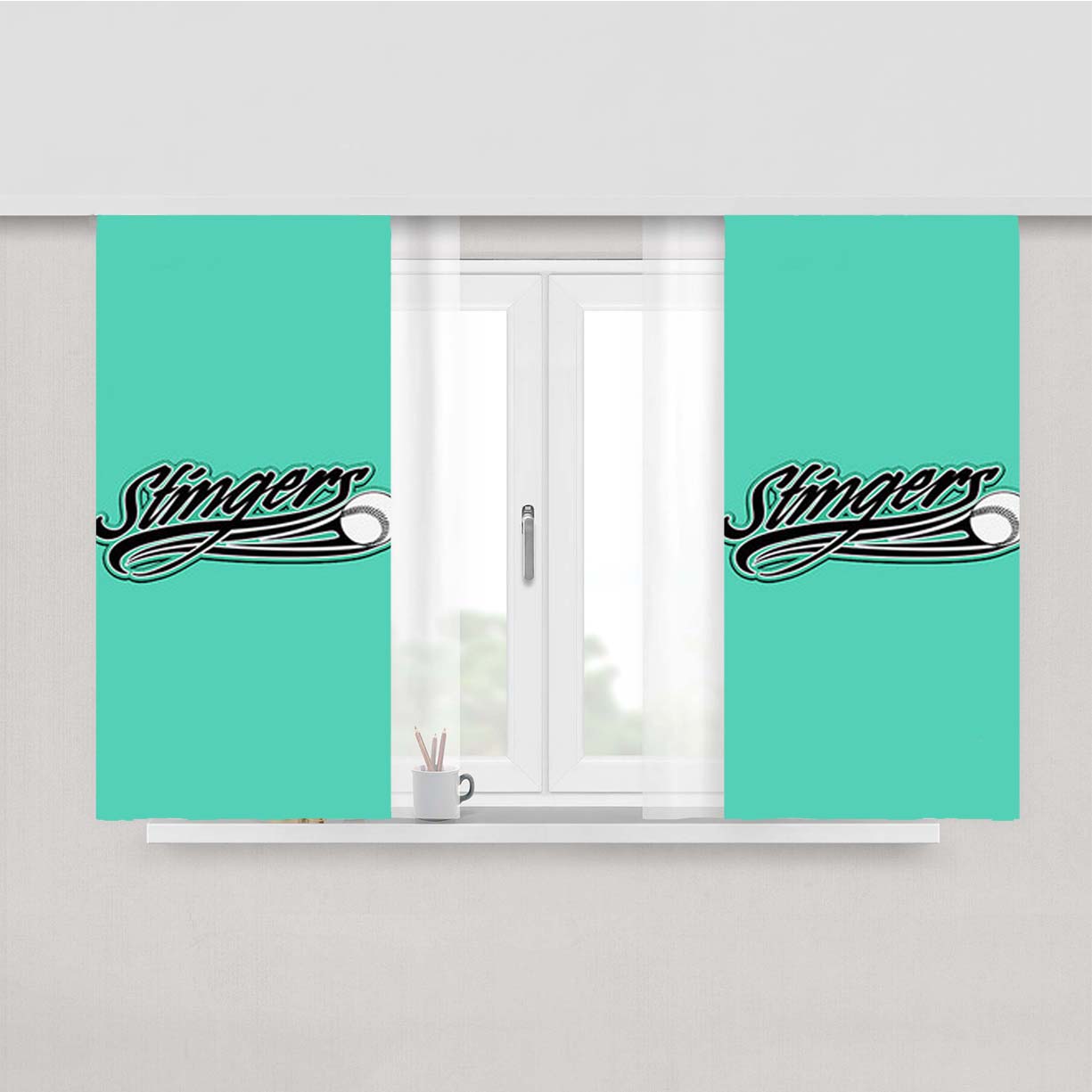 Stingers Baseball Logo Blur Peach Skin Window Curtains