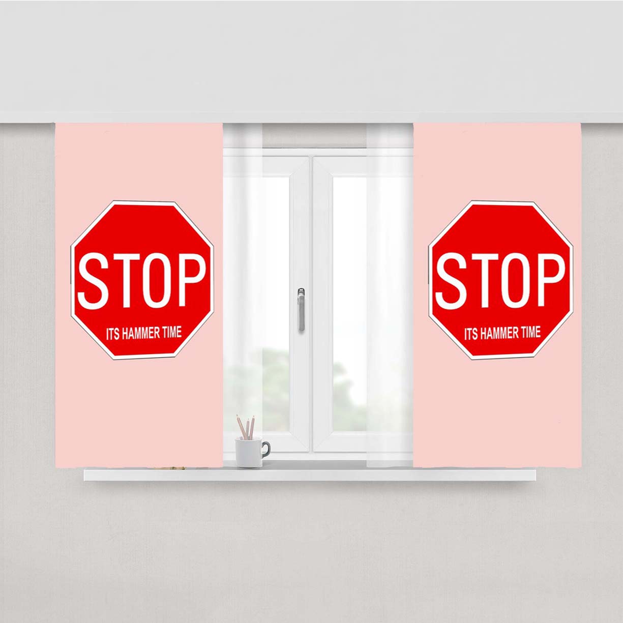 Stop Hammer Time Funny 90S Hip Hop Lyric Pink Peach Skin Window Curtains