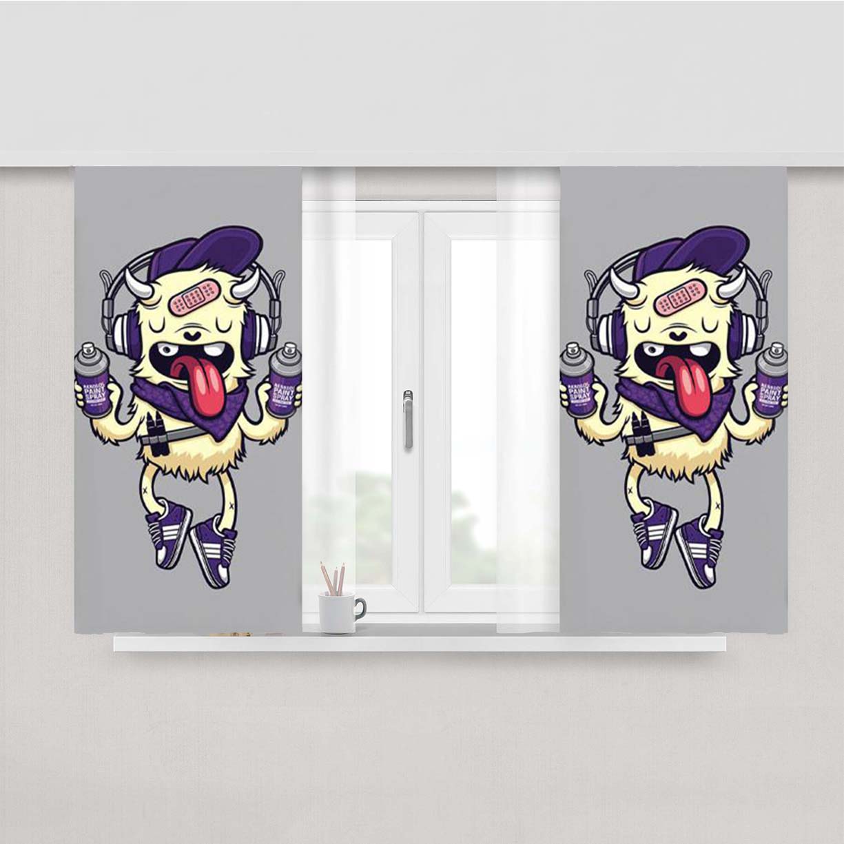 Street Art Monster Peach Skin Window Curtains