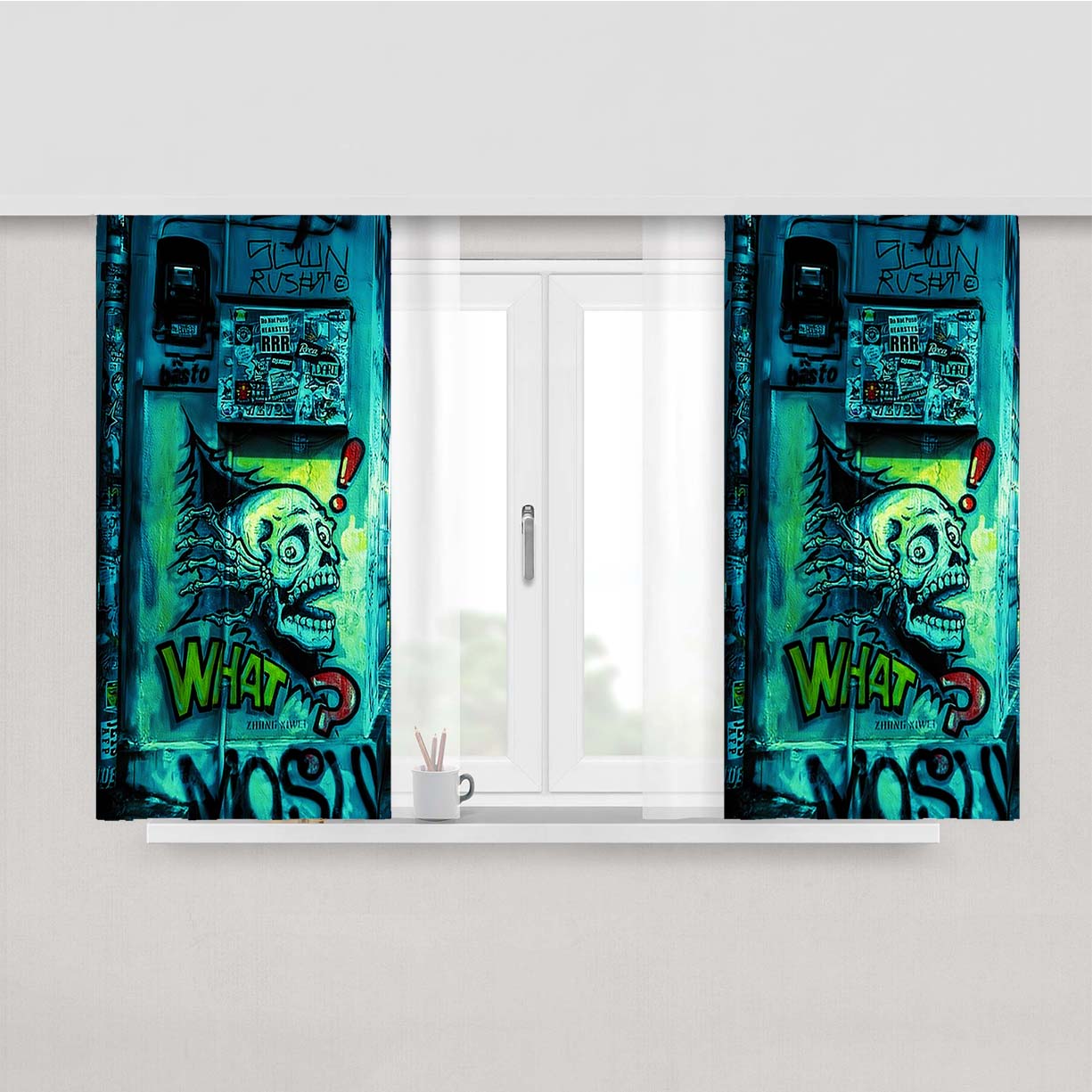 Street Graffiti Peach Skin Window Curtains