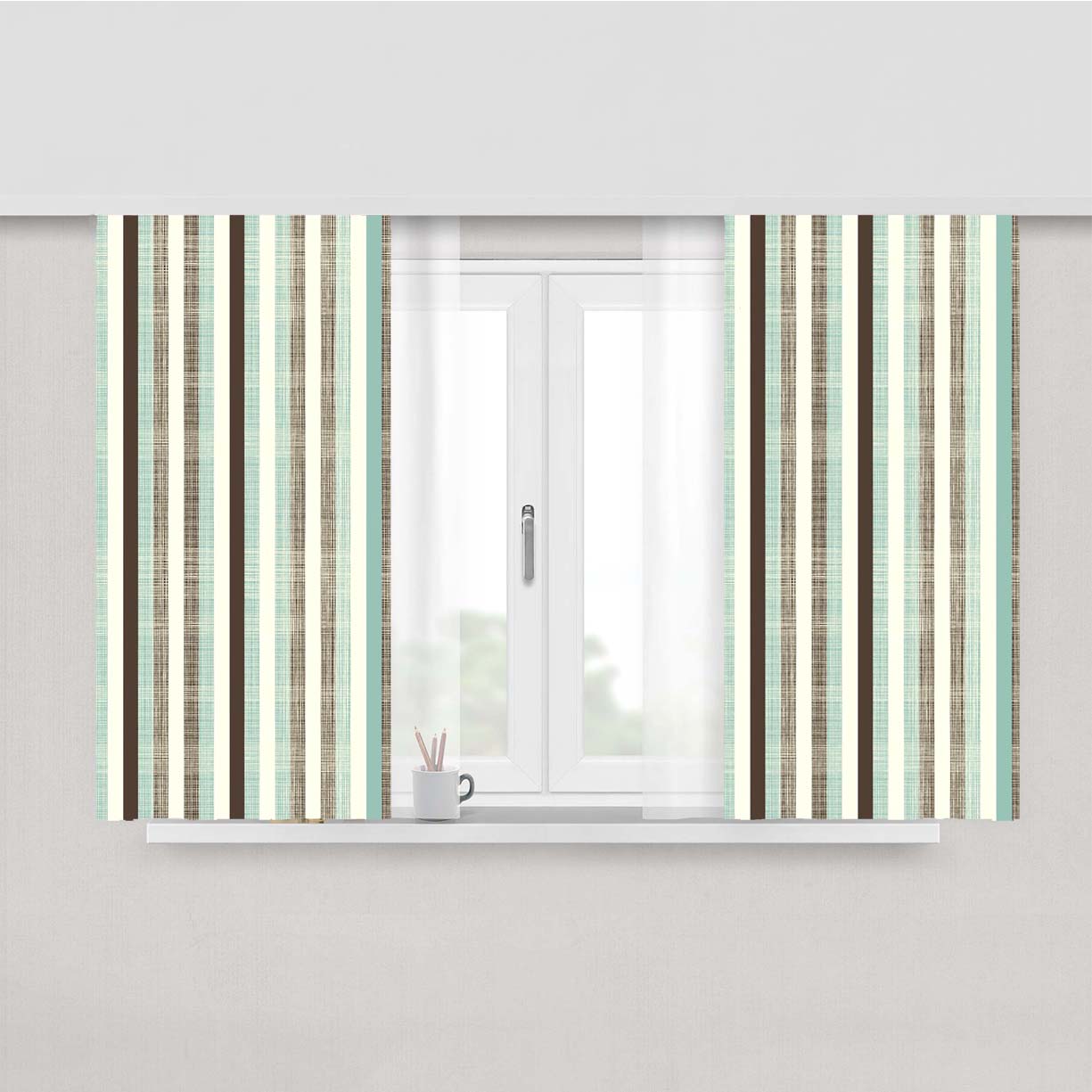 Stripe Plain Peach Skin Window Curtains