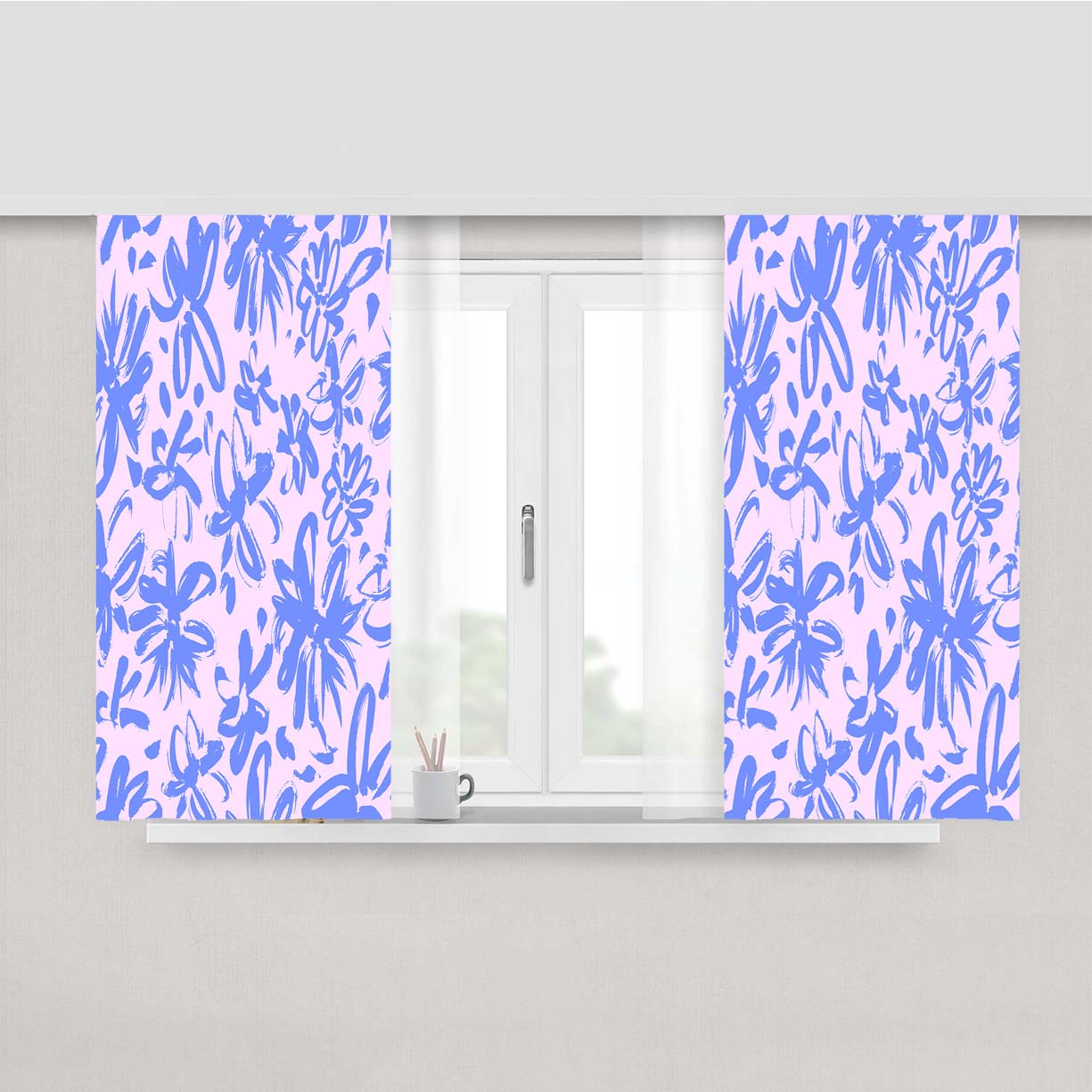 Subtle Painted Flower Peach Skin Window Curtains