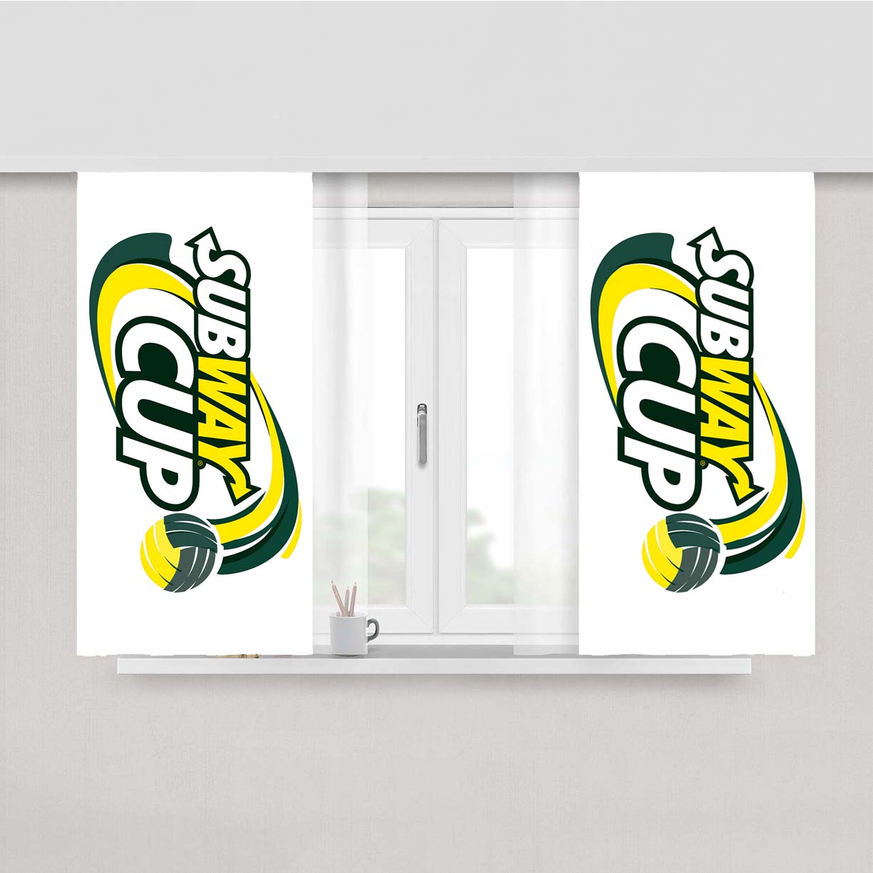Subway Cup Logo Colour Peach Skin Window Curtains
