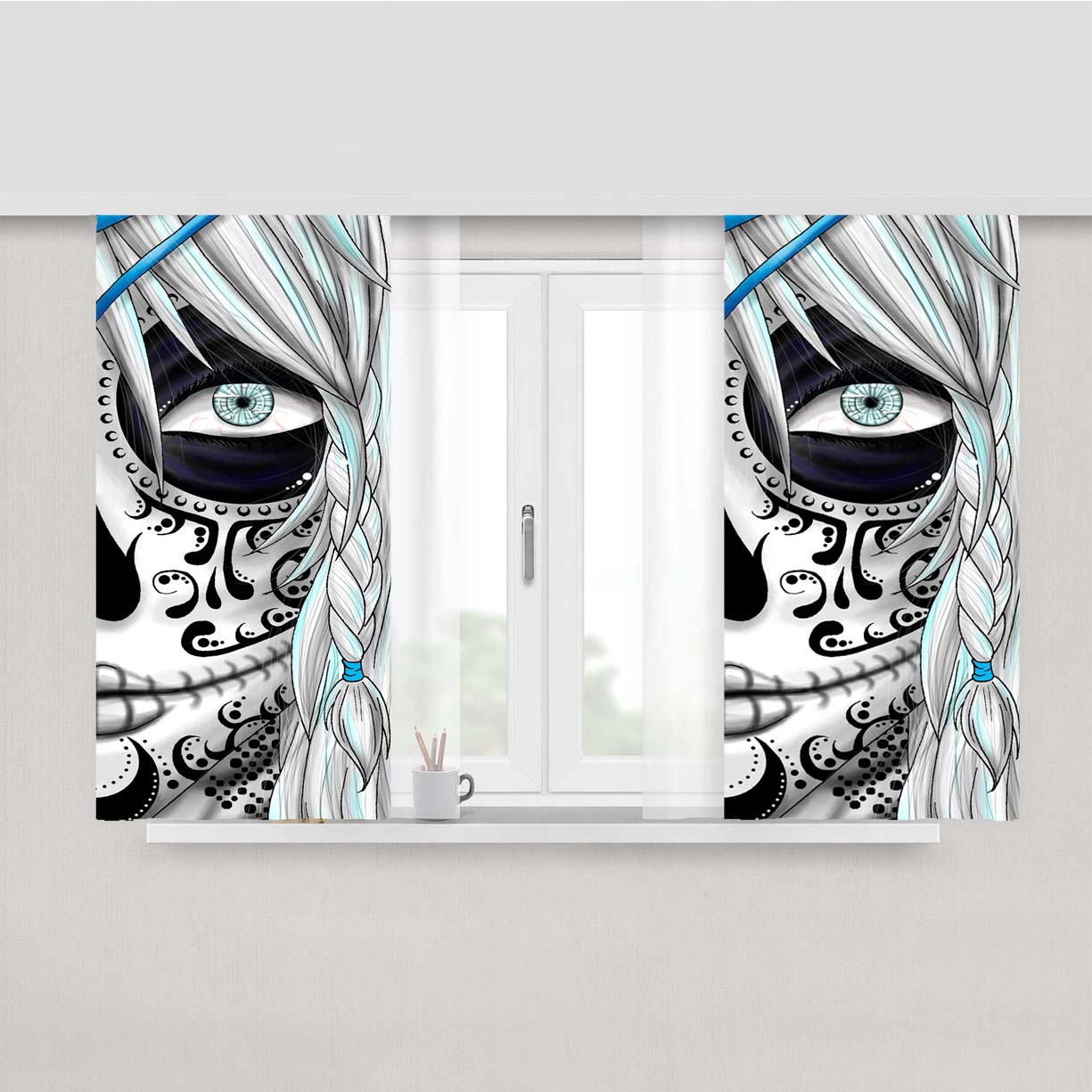Sugar Skull Girl Peach Skin Window Curtains