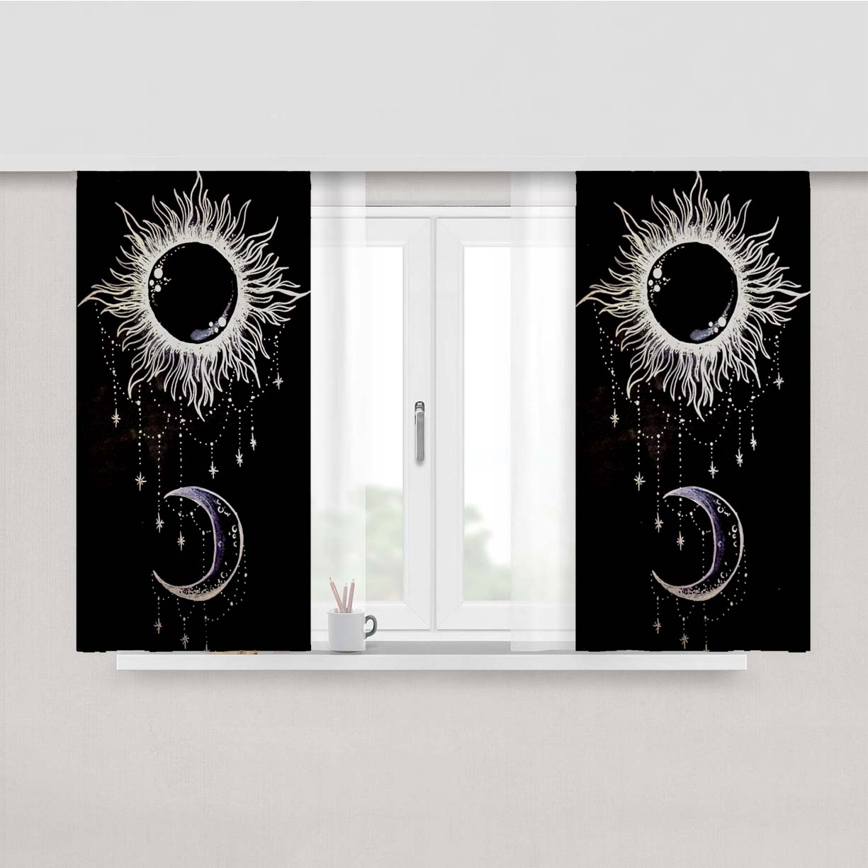 Sun Moon And Stars Simple Peach Skin Window Curtains