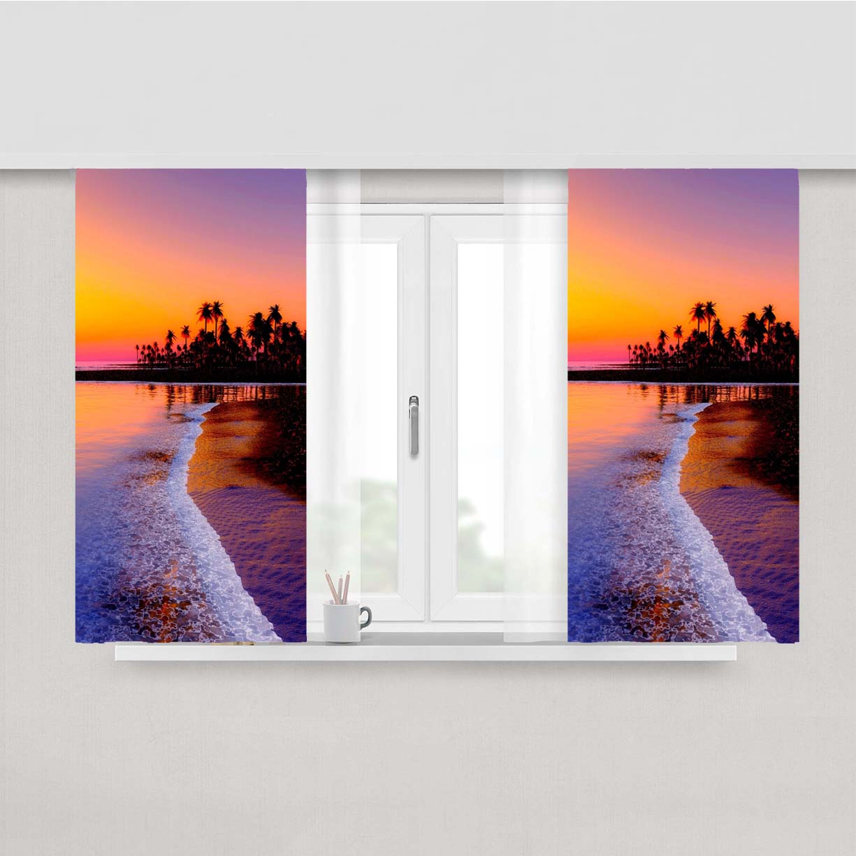 Sunset Beach August Peach Skin Window Curtains