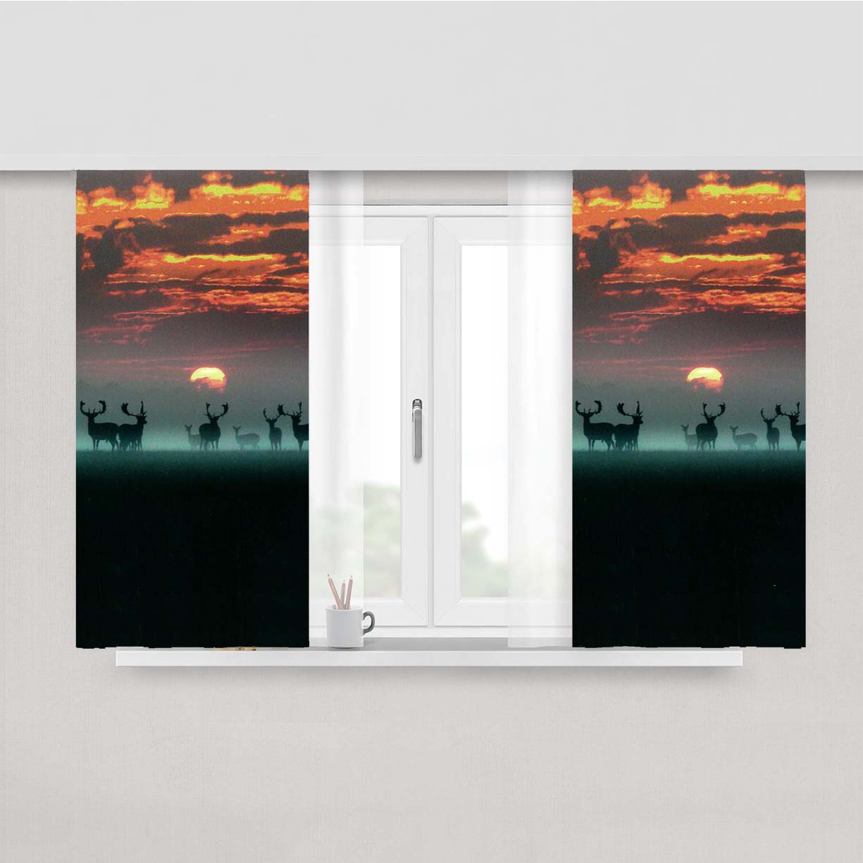 Sunset Deers Peach Skin Window Curtains