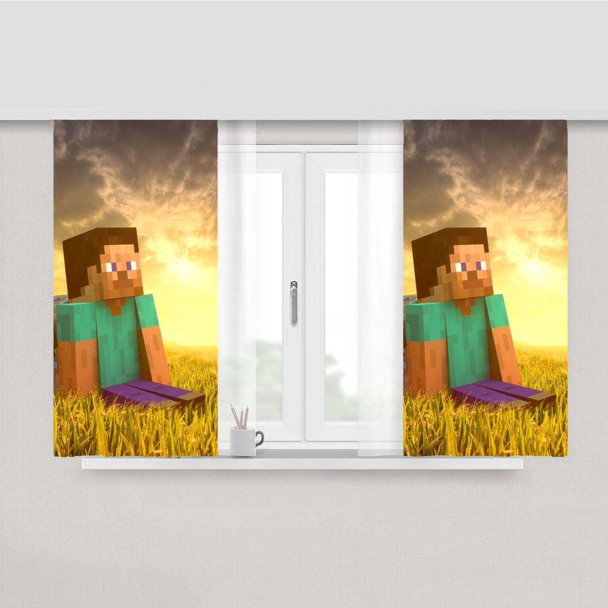 Sunset With Minecraft Peach Skin Window Curtains