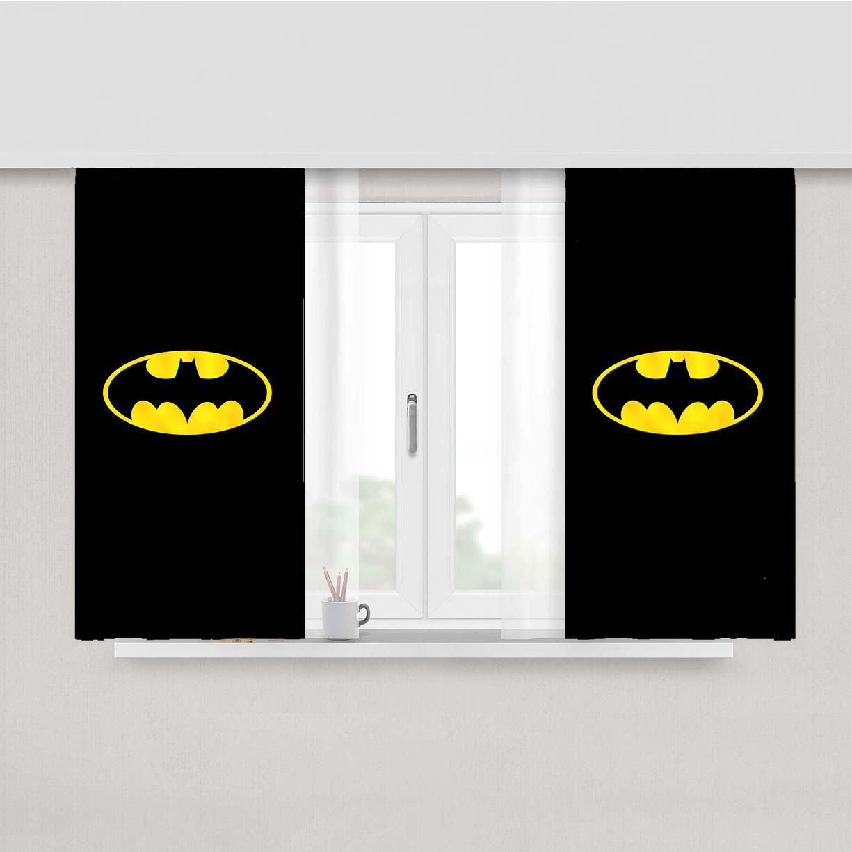 Super Hero Batman Logo Peach Skin Window Curtains