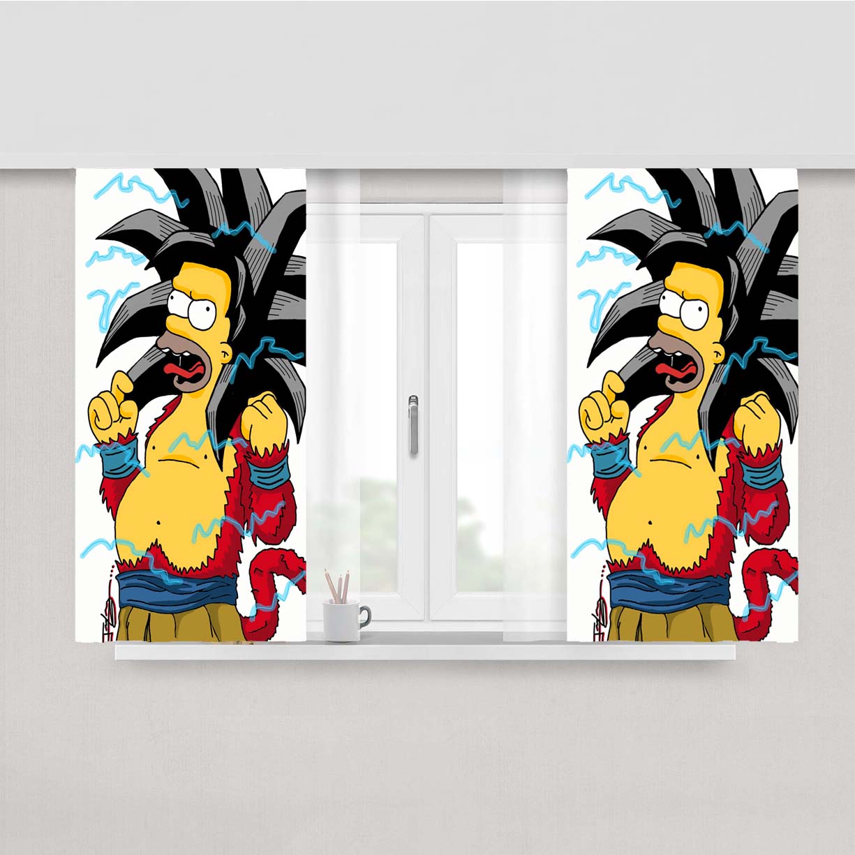 Super Saiyan Homer Peach Skin Window Curtains
