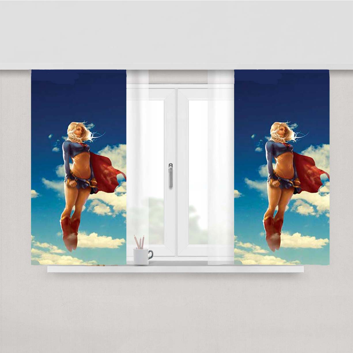 Supergirl Clouds Peach Skin Window Curtains