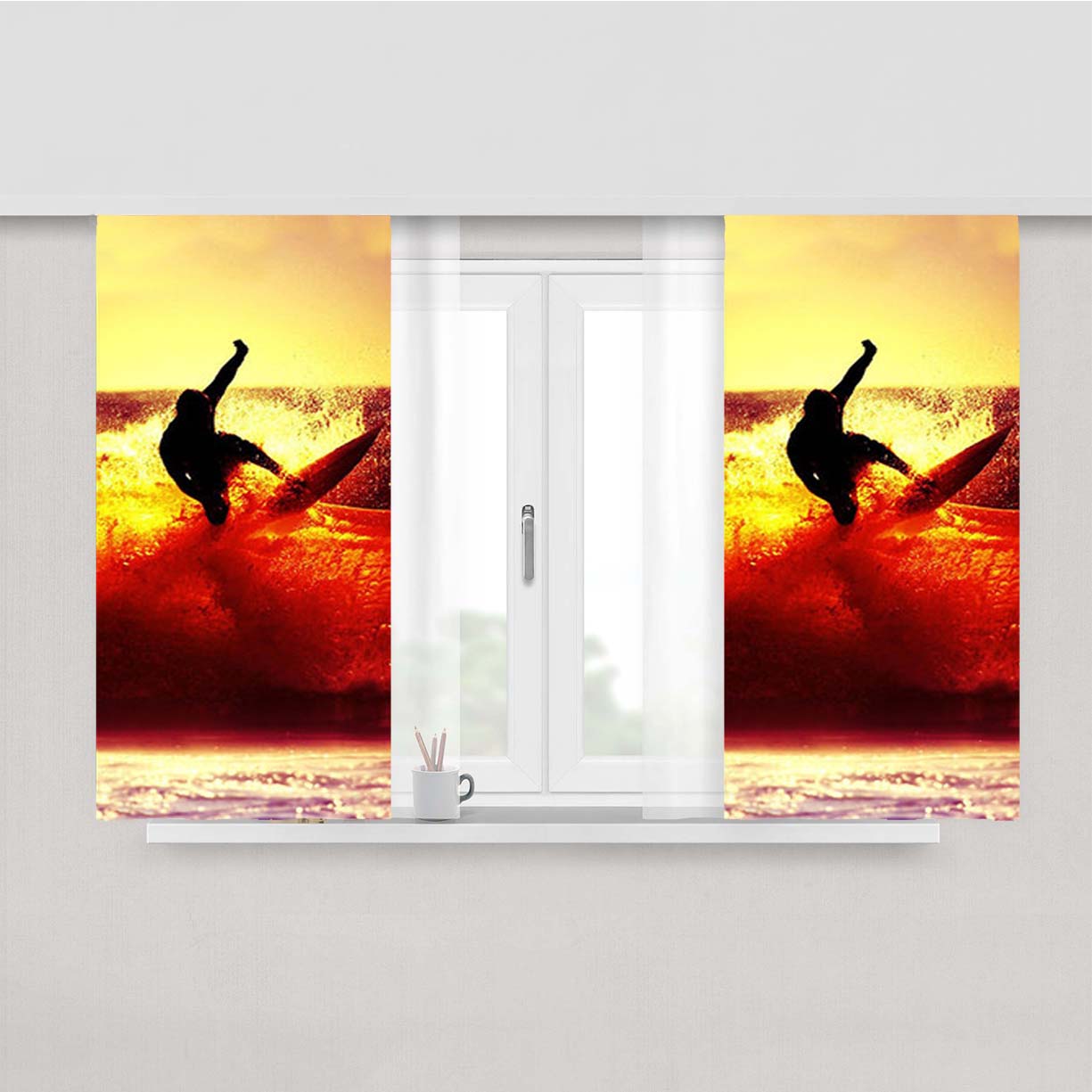 Surfing With Sunset Peach Skin Window Curtains