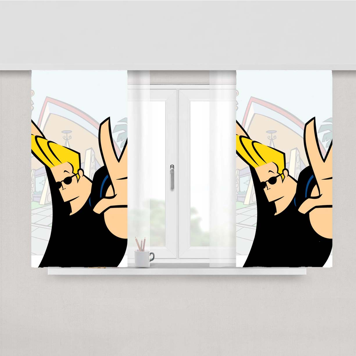 Swag Classic Johnny Bravo Cartoon Peach Skin Window Curtains
