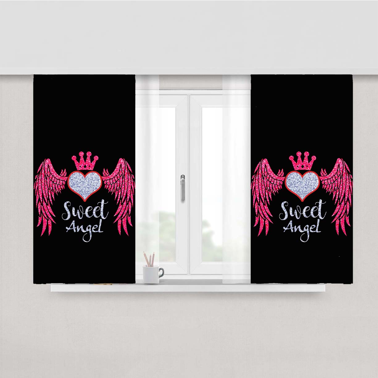 Sweet Angel Blink Pink Peach Skin Window Curtains