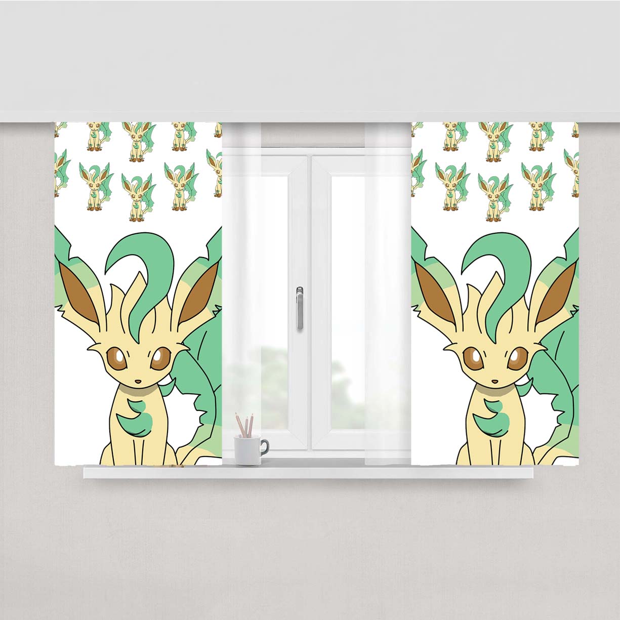 Sylveon Green Eevee Pokemon Peach Skin Window Curtains