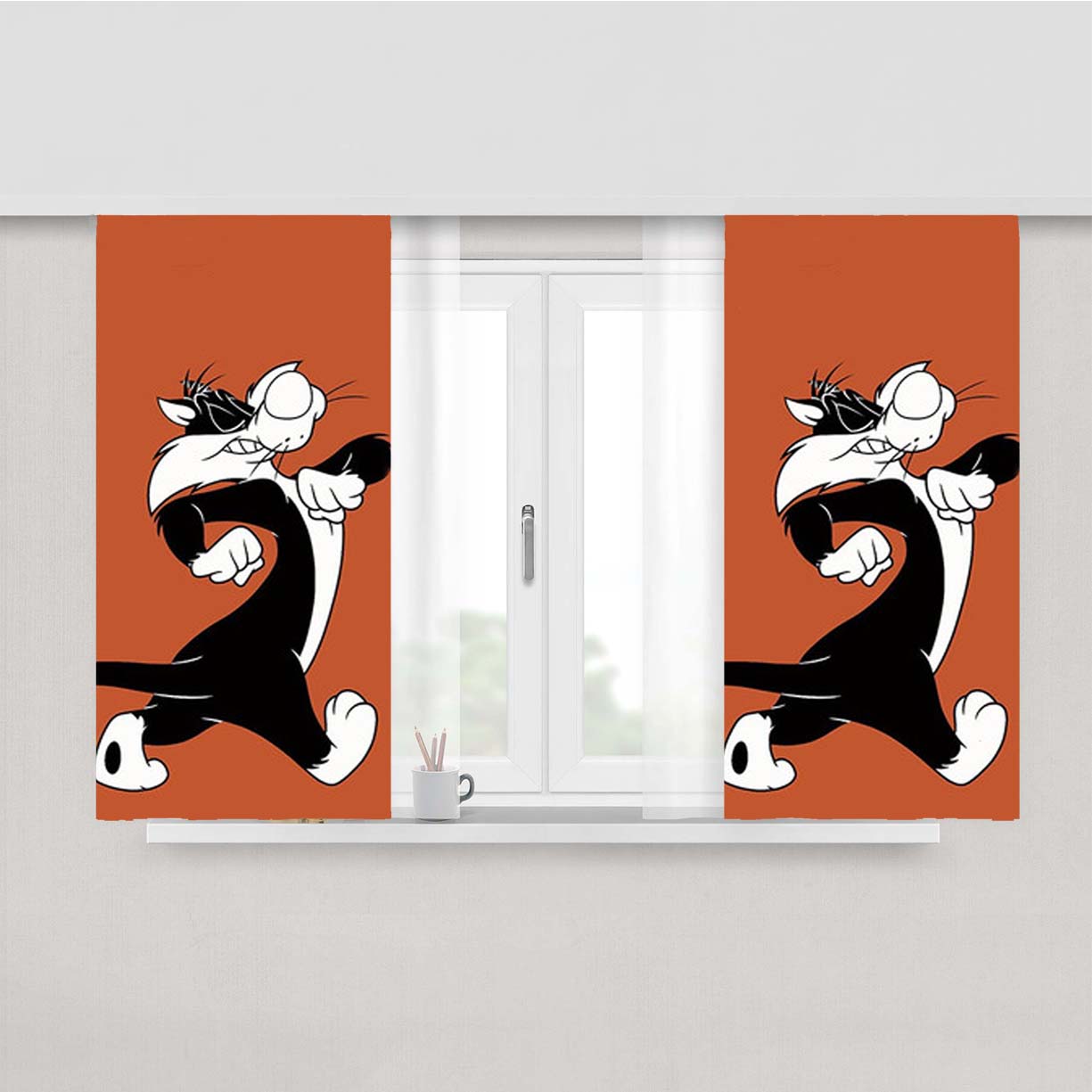 Sylvester Walking Looney Tunes Peach Skin Window Curtains