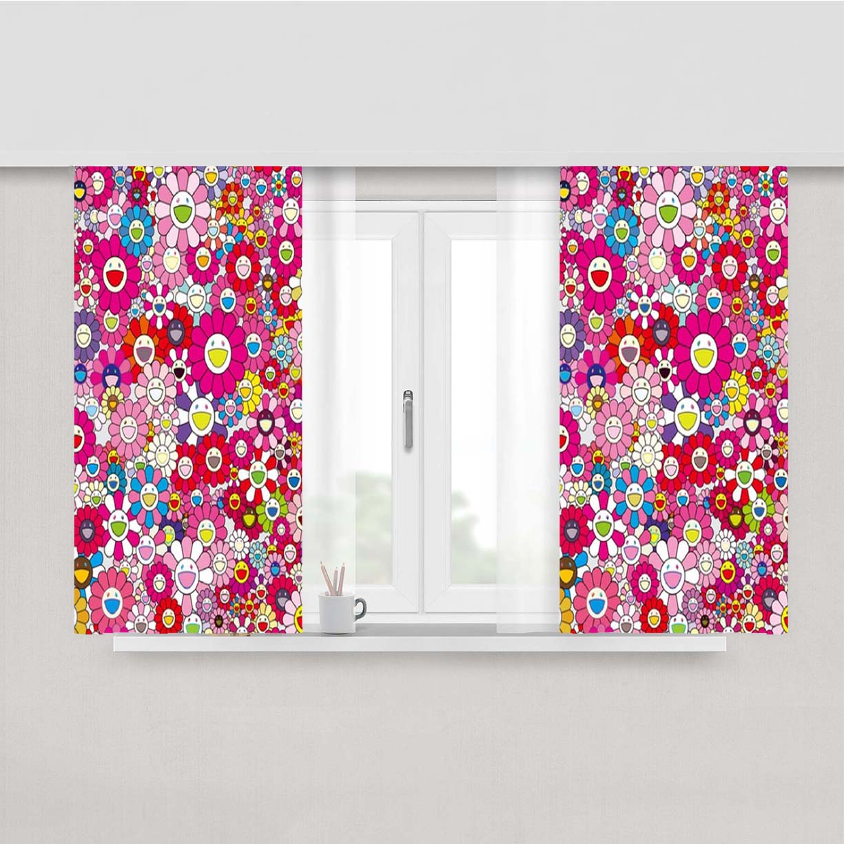 Takashi Murakami Flowers Pink Peach Skin Window Curtains