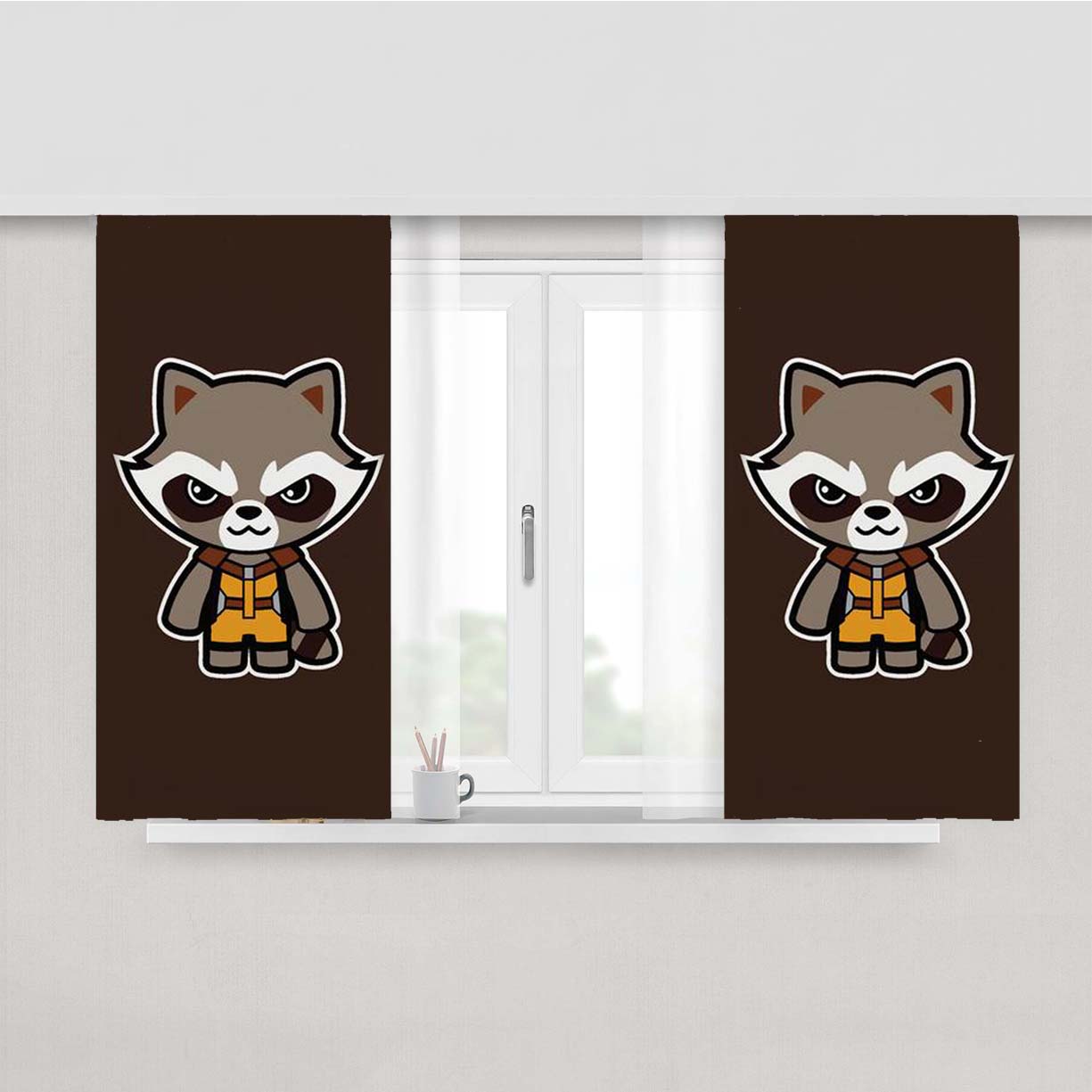 Talking Raccoon Peach Skin Window Curtains