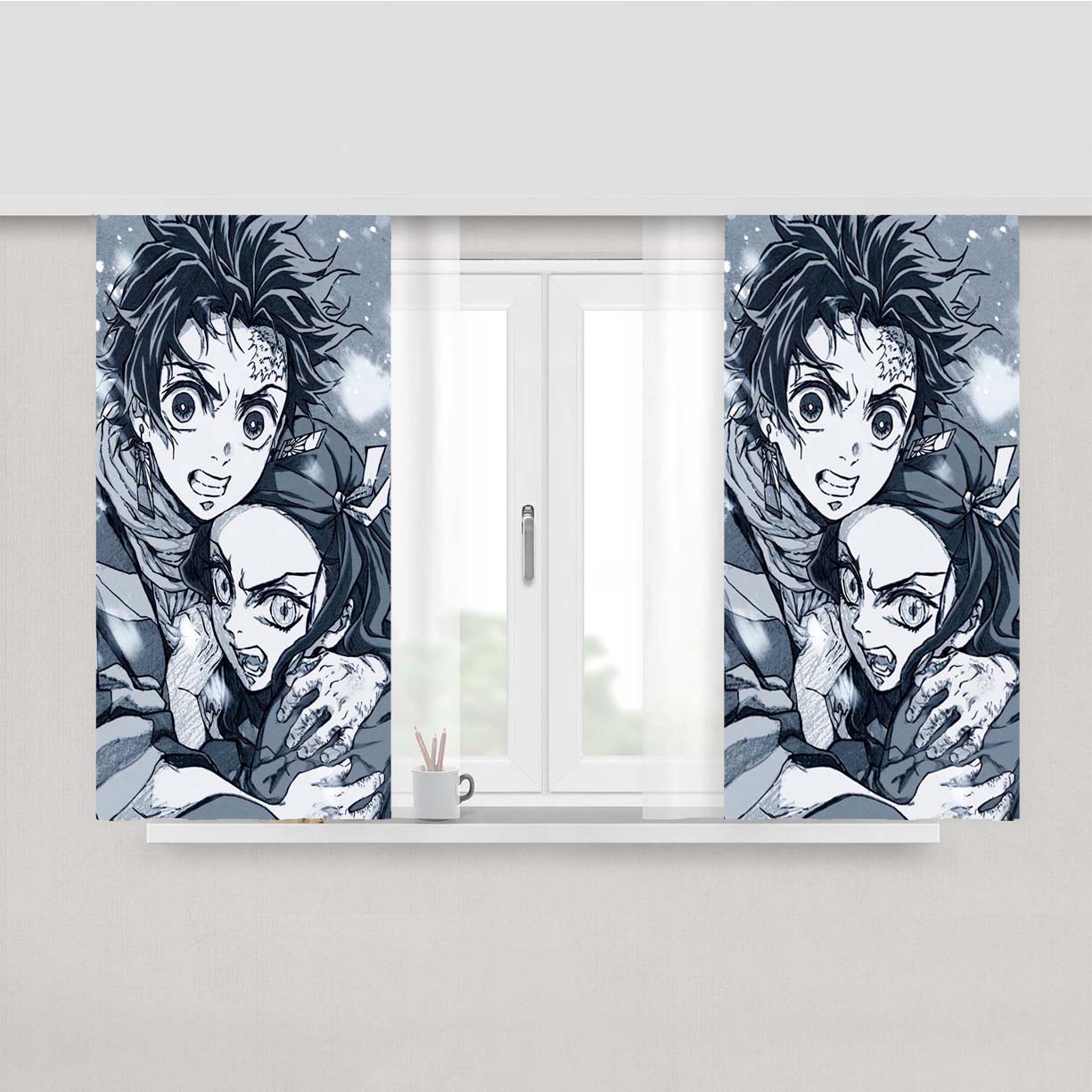 Tanjiro And Nezuko Kimetsu No Yaiba Peach Skin Window Curtains