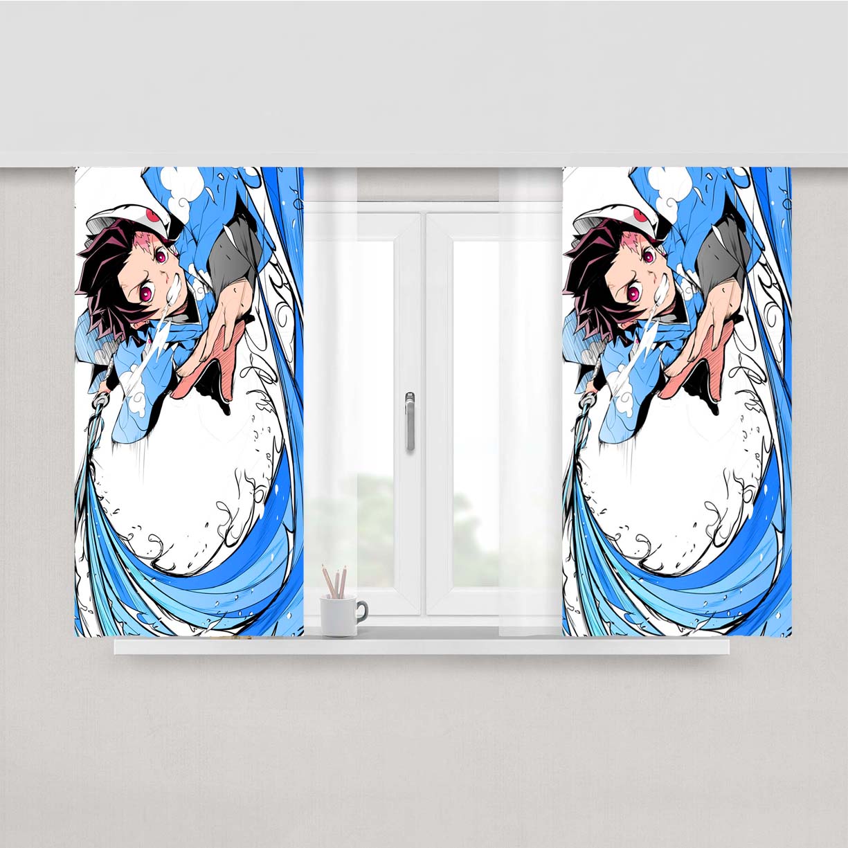 Tanjiro Kimetsu No Yaiba Water Breath Peach Skin Window Curtains